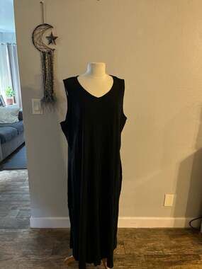 Liz Claiborne 100% Cotton Sleeveless V-Neck Black Maxi Dress 3XP